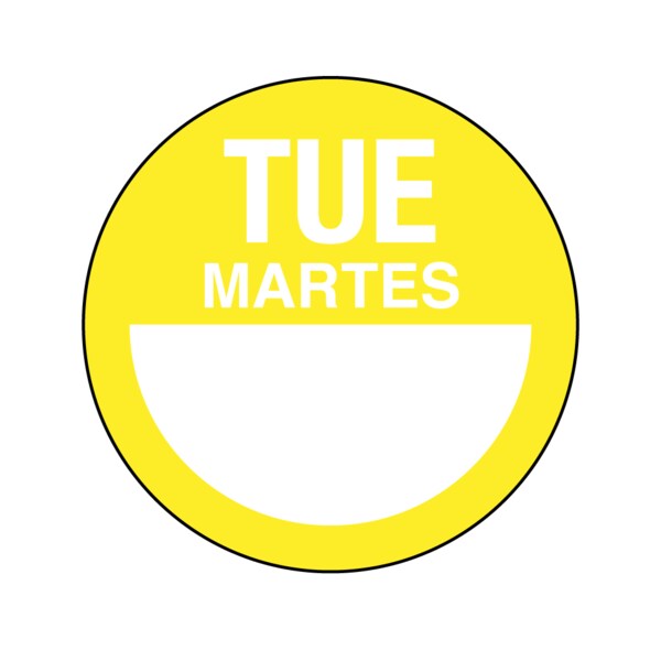 Nevs DaySpots - Tuesday/Martes 1" circle White w/Yellow DDOT-TS1 - main